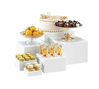 6x acrylique Buffet Riser Dessert Table présentoir ensemble Cube affichage Risers pour fête d'anniversaire mariages Cupcake bonbons nourriture 6Pcs-White