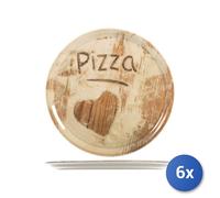 6X Assiette À Pizza En Porcelaine Décor Coeur 33Cm, Marron Clair
