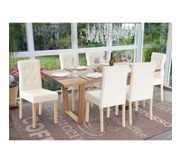 6x chaise de salle à manger HWC-E58, fauteuil similicuir crème, pieds clairs