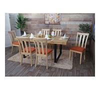 6x chaise de salle à manger HWC-G46 tissu/textile bois massif cadre naturel, orange
