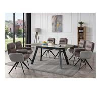 6x Chaise de salle à manger HWC-G66, cuisine,pivotante,auto-position,tissu gris clair-gris, avec accoudoirs