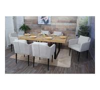 6x chaise de salle à manger HWC-H93, chaise de cuisine chaise inclinable tissu/textile crème-beige