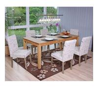 Mendler - Chaises de séjour Littau - Tissu crème - Pieds couleur chaîne - Lot de 6