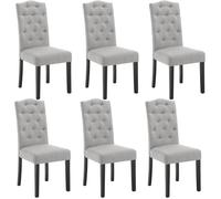 6x Chaise Salle à Manger, Chaise Scandinave, Dossier Haut, Assise Rembourrée en Lin, Pieds en Bois Massif, Gris Clair E0AG0093-6