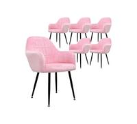 ECD Germany Lot de 6 Chaises de Salle à Manger - Rose - Style Rétro - Assise rembourrée en Velours - Pieds en métal - avec Dossier