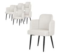 6x Chaises de salle à manger tissu beige avec accoudoirs et dossier aspect rotin