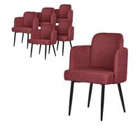 6x Chaises de salle à manger tissu rouge avec accoudoirs et dossier aspect rotin