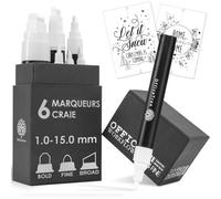 6x Crayon Liquide Effaçable - 1mm À 15mm Pointes Interchangeables - Marqueur Craie Blanc Effacable Tableau Noir - Stylo Ardoise Blanc - Feutre Pour Verre Effacable
