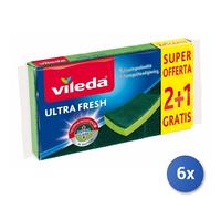 6X Éponge + Fibre Ultra Fraîche 2+1 Pièces Vileda