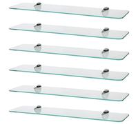 6x Étagères de Salle de Bain en Verre Flottant Arrondies 60cm Clair/Chrome