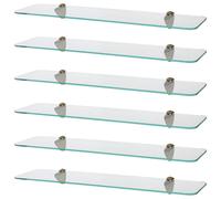 6x Étagères de Salle de Bain en Verre Flottant Arrondies 60cm Clair/Or Stockage