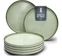 6x Grandes assiettes en grès Rustic - Assiettes de table modernes résistantes au lave-vaisselle - Set Vert assiette plate