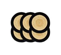 6x Napperons Set de Table Napperons de Restaurant Napperons de Maison Napperons de Table de Salle à Manger Naturel et Noir 38 cm Jute et Coton 133857