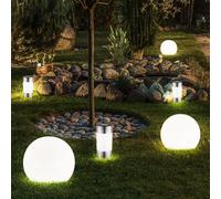6x Solaire LED Pointe Terrasse Boule Fiche Lumières Blanc Inox Extérieur Lampes