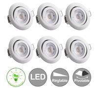 6x Spot LED Encastrable Krog Blanc 5W 400Lumen 3000K Réglable Spot Led Extra Plat Pour Salle de Bain Cuisine Salon Couloir