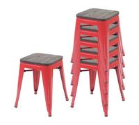 lot de 6 tabourets HWC-A73 avec assise en bois, tabouret métallique, métal design industriel empilable ~ rouge