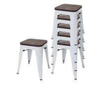 lot de 6 tabourets HWC-A73 avec assise en bois, tabouret métallique, métal design industriel empilable ~ blanc