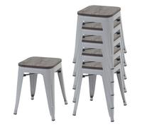 lot de 6 tabourets HWC-A73 avec assise en bois, tabouret métallique, métal design industriel empilable ~ gris
