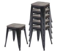 Mendler Lot de 6 tabourets HWC-A73, assise en bois, métal style industriel empilable, noir