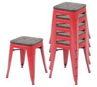 6x tabouret MENDLER HWC-A73 avec assise en bois, métal design industriel empilable rouge Rouge G