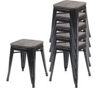 Mendler Lot de 6 tabourets HWC-A73, assise en bois, métal style industriel empilable, noir