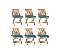 6x Teck Solide Chaises Pliables de Jardin avec Coussins Chaises de Terrasse Sièges de Patio Sièges de Salle à Manger d'Extérieur