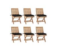 6x Teck Solide Chaises Pliables de Jardin avec Coussins Sièges de Salle à Manger d'Extérieur Sièges de Patio Chaises de Terrasse