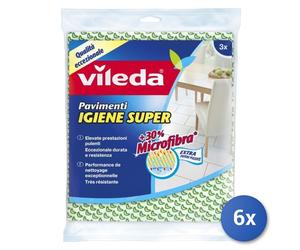 6x Vileda Panno Pavimento Hygiène Super 30% Microfibre 50x45Cm 3Pz