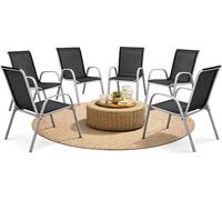 6xChaise d'extérieur chaise de jardin chaise empilable métal argent textile noir