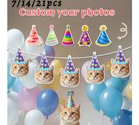 7/14/21 pièces Bannière photo de visage personnalisée/Décoration de fête d'anniversaire personnalisée/Décoration personnalisée/Bannière de visage/Toile de fond de fête/Bannière d'anniversaire de chat