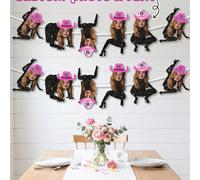 7/14/21 pièces Fanion de visage de cowgirl personnalisé avec photo, guirlande de chapeau de cowboy rose personnalisée, décoration d'anniversaire de fille/enterrement de vie de jeune fille, accessoire 