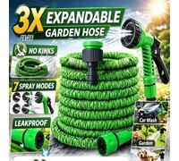 7,5-60,96 m Tuyau d'arrosage de jardin extensible vert, tuyau d'eau flexible télescopique 3X, buse de pulvérisation réglable 7 modes, connecteur étanche aux normes européennes, tuyau d'arrosage rétrac