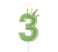 7,6 cm Bougie Numéro d'Anniversaire, 3D Bougies de Gâteau avec Couronne Bougies Chiffres Anniversaire Bougies d'Anniversaire pour Anniversaire Fêtes (Vert ; 3)