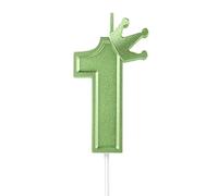 7,6cm Bougie Numéro d'Anniversaire, 3D Bougies de Gâteau avec Décor | de Couronne Bougies Chiffres Anniversaire Bougies d'Anniversaire pour Gâteau Anniversaire Fêtes (Vert, 1)