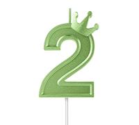 7,6cm Bougie Numéro d'Anniversaire, 3D Bougies de Gâteau avec Décor de Couronne Bougies Chiffres Anniversaire Bougies d'Anniversaire pour Gâteau Anniversaire Fêtes (Vert, 2)