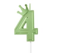 7,6cm Bougie Numéro d'Anniversaire, 3D Bougies de Gâteau avec Décor de Couronne Bougies Chiffres Anniversaire Bougies d'Anniversaire pour Gâteau Anniversaire Fêtes (Vert, 4)