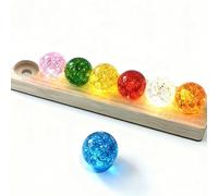 7 boules de cristal avec veilleuse 3D, boule de cristal de 40 mm avec base en bois, boule à LED à 7 planètes, boules colorées du ciel étoilé, boule plasma USB, pour décoration d'intérieur