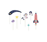 7 Cake Toppers En Carton Space Adventure 9,5 - 24,5 Cm Multicolore