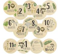 7 Cartes Étapes Bébé en Bois Double Face, Étapes Mensuelles pour Nouveau-né, Panneau d'Annonce de Naissance, Accessoires Photo pour Liste de Naissance, Thème Animaux