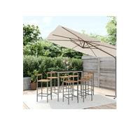 vidaXL Ensemble bar de jardin 7 pièces gris Poly rotin & bois massif acacia