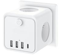 7 en 1 Multiprise Murale, Multiprise avec 3 Prises Française, Prise Multiple Secteur avec 1 Type C et 3 Ports USB