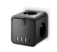 7 en 1 Multiprise Murale, Multiprise avec 3 Prises Française, Prise Multiple Secteur avec 1 Type C et 3 Ports USB, Multiprise Cube pour Domicile, Bureau.