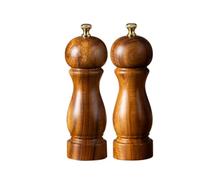 7 inch Moulin À Sel Et Poivre En Bois D'Acacia Classique Avec Bouton Laiton | Bouton En Laiton Pour Mouture Fine À Grossière, Corps En Acacia Courbé, Noyau Céramique Durable, Base Assortie Disponible