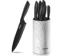 7 pcs Bloc de couteaux avec couteaux Acier inoxydable Noir Set de couteaux de cuisine Amovible facile à nettoyer Aiguisage des couteaux avec bloc de couteaux vertical ergonomique