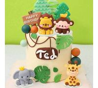 7 pièces/1 pièce Ensemble de décoration de gâteau thème animal, fournitures de fête thème forêt jungle. Éléphant, girafe, lion, singe, arbre, toppers de gâteau joyeux anniversaire. Convient pour baptê