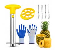 7 Pièces Coupe-Ananas 3 en 1, Vide-Ananas Inox avec 4 Fourchettes à Fruits