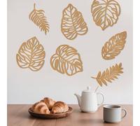 7 pièces Décor Mural Tropical,Art Mural en Bois Palmier Boho,Art Mural Feuille Jungle Tropicale,Plaque Feuille de Monstera Naturelle Vintage pour Cuisine Maison de Campagne Chambre.(Couleur bois)