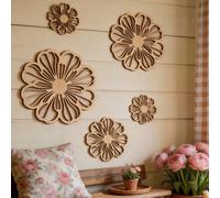 7 pièces Décoration murale en bois 3D en forme de marguerite, œuvre murale florale creuse, décoration murale en bois de style nordique pour le salon, la chambre à coucher, la chambre de jeune fille bo