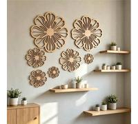 7 pièces Décoration murale en bois sculpté ajouré motif marguerite florale, Suspension murale fleur ajourée, Style nordique en bois massif Décoration murale pour salon, chambre à coucher, chambre de f