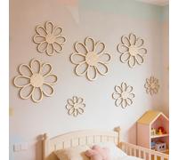 7 pièces Décoration murale en bois style nordique DIY Marguerite - Motif floral asymétrique, convient pour les fêtes de printemps/été à la maison, la chambre des filles et les cadeaux de vacances, pan